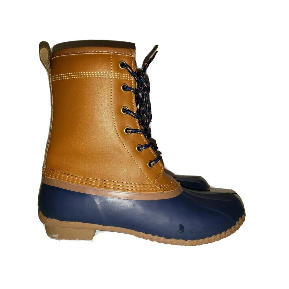 Lands End 489250 Womens Brown Leather Blue Rubber Duck Boots Thermolite 6B NWT